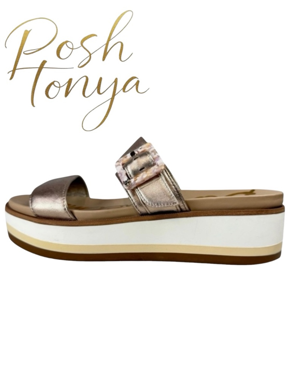 Sam Edelman Agustine Leather Platform Slide Sandals Rose Gold Size 8 Euro Summer